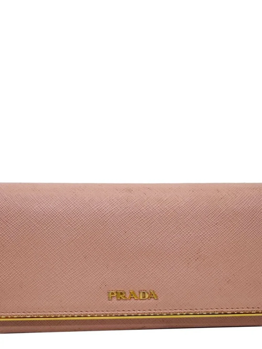 Prada  Metal Bar Continental Flap Saffiano Leather Wallet Pink